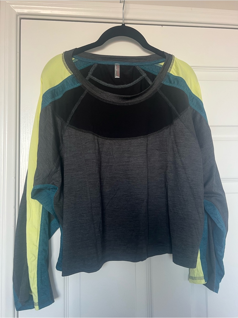 NWT Free People Gray Colorblock Pullover with Neon Yellow & Teal Fits S to L